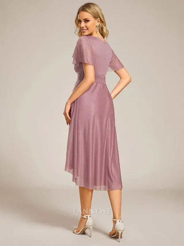 Gorgeous Plus size Glitter Short Sleeves Round Neck Midi Formal Dress Evening dress