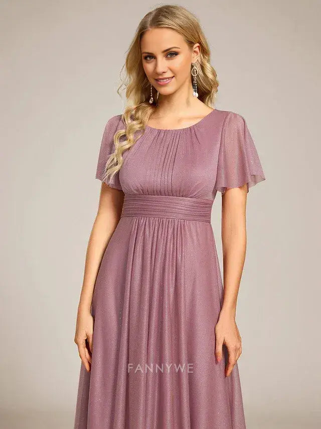 Gorgeous Plus size Glitter Short Sleeves Round Neck Midi Formal Dress Evening dress