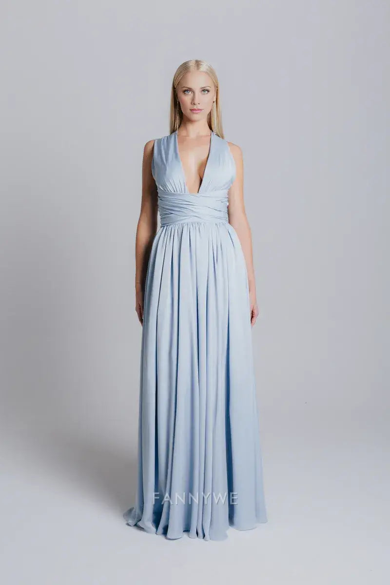 Gorgeous Halter Neck Plunging V-Neck Crisscross Back Chiffon Maxi Dress Evening Dress