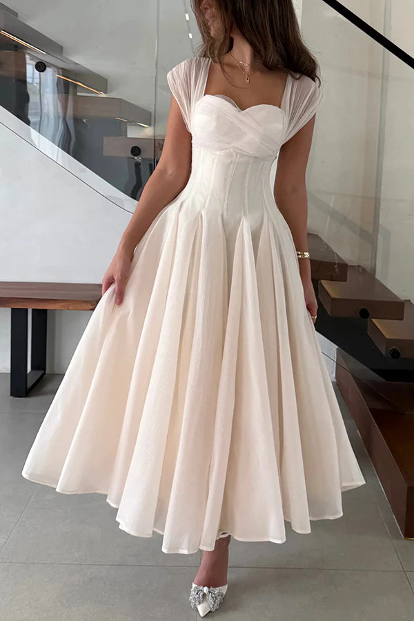 Vestido de fiesta de moda con corte A, hombros descubiertos, sin mangas, con cordones y largo hasta el suelo 