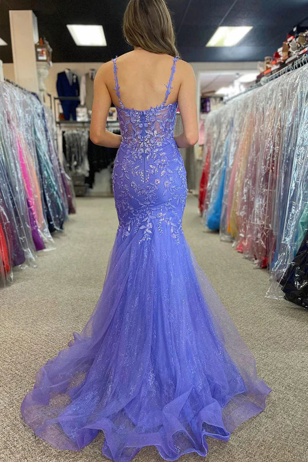 Mermaid Straps Long Prom Dress with Appliques