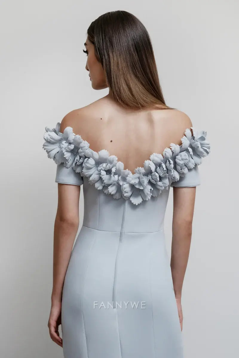 Gorgeous Off-Shoulder Floral-Embellished Bodycon Maxi Dress Evening Dress