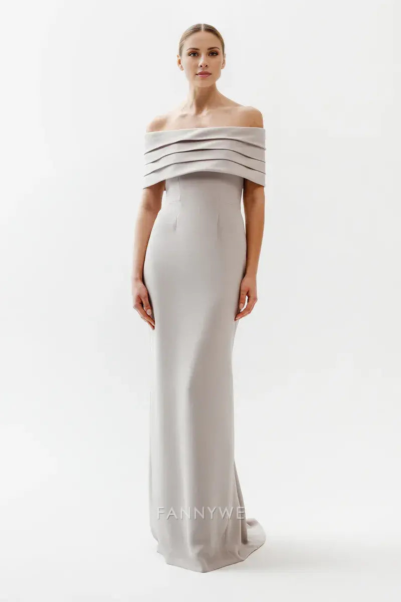 Gorgeous Off-Shoulder Layered Draped Satin Floor-Length Maxi Dress Evening Dress