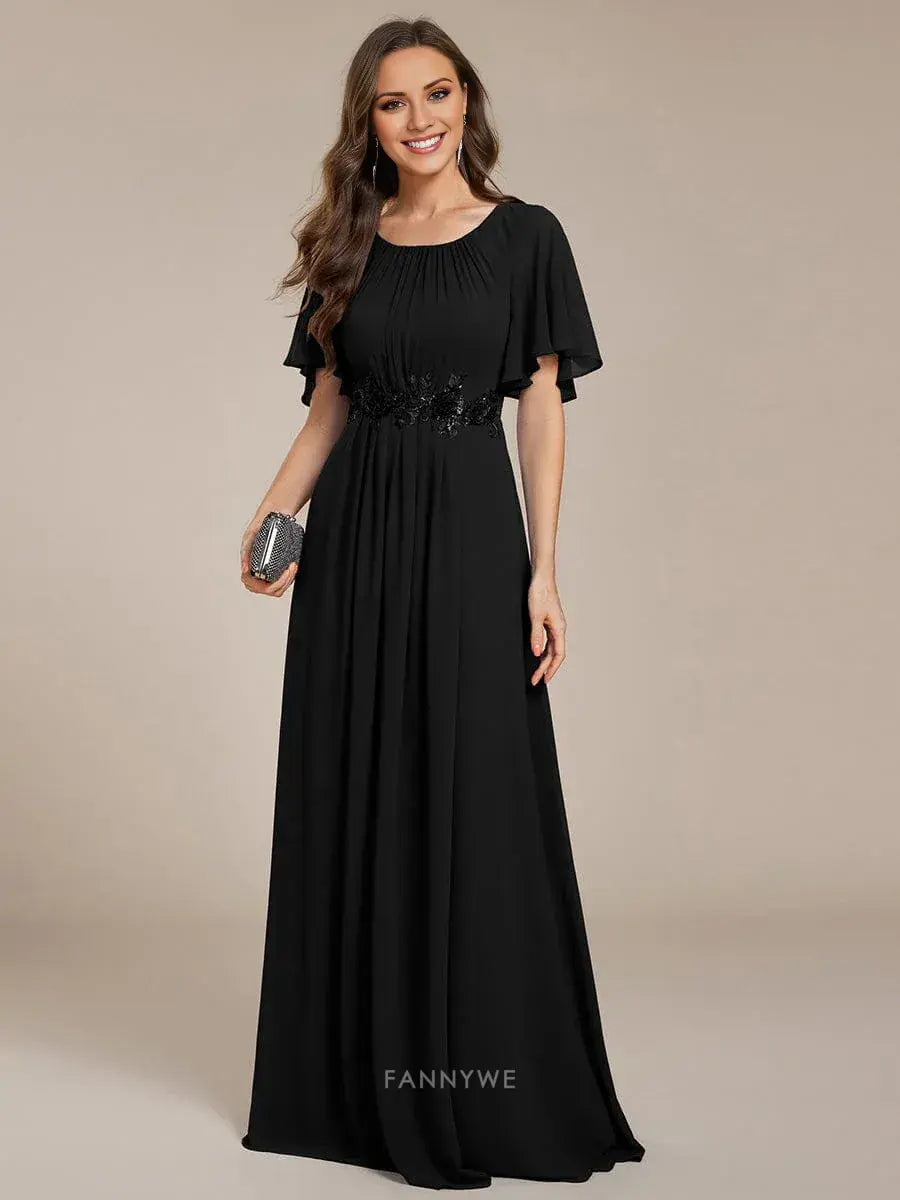 Gorgeous Plus size Short Sleeve Pleated Applique A-Line Floor-Length Formal Evening Dress