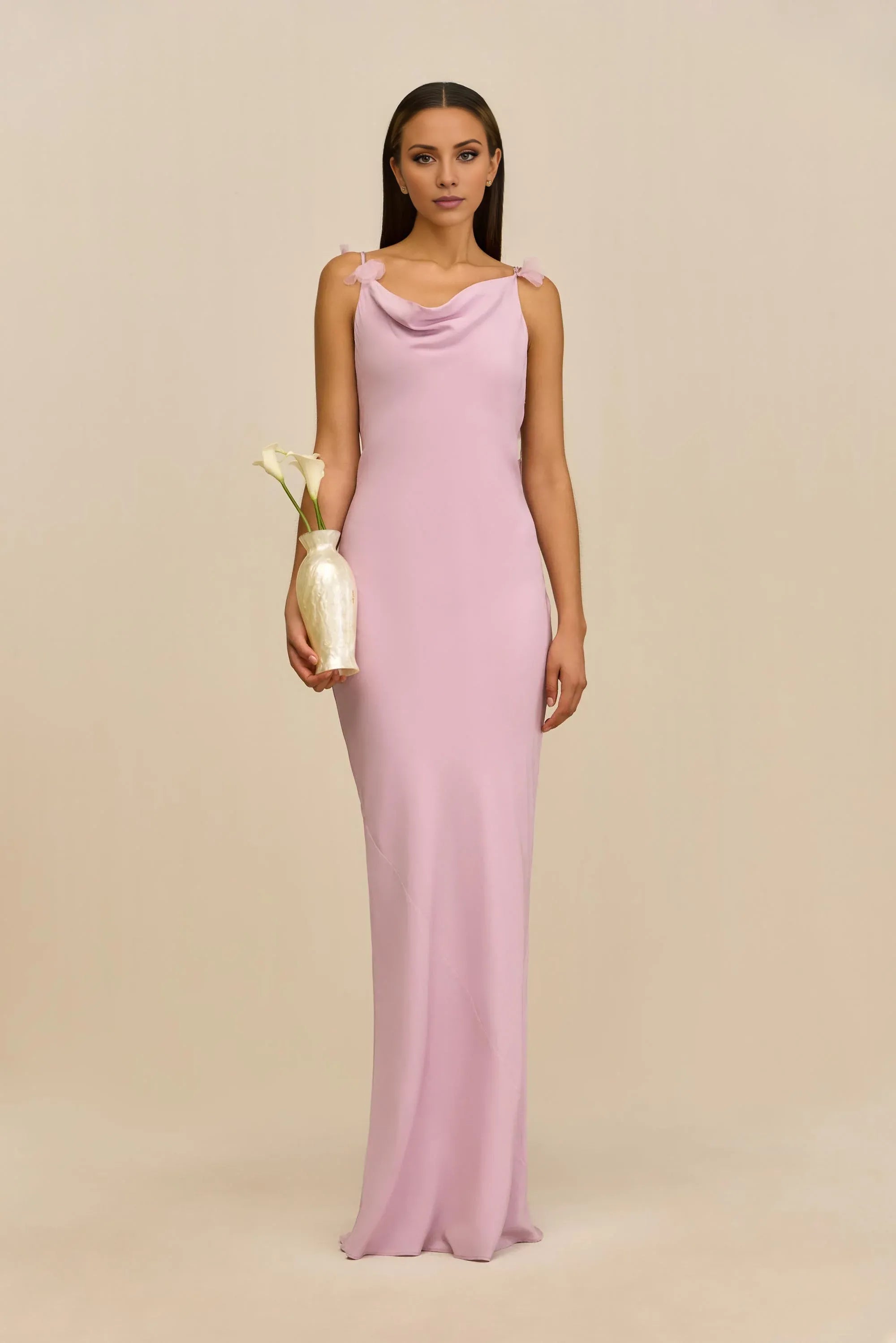 Vestido de fiesta de moda con corte A, hombros descubiertos, sin mangas, con cordones y largo hasta el suelo 