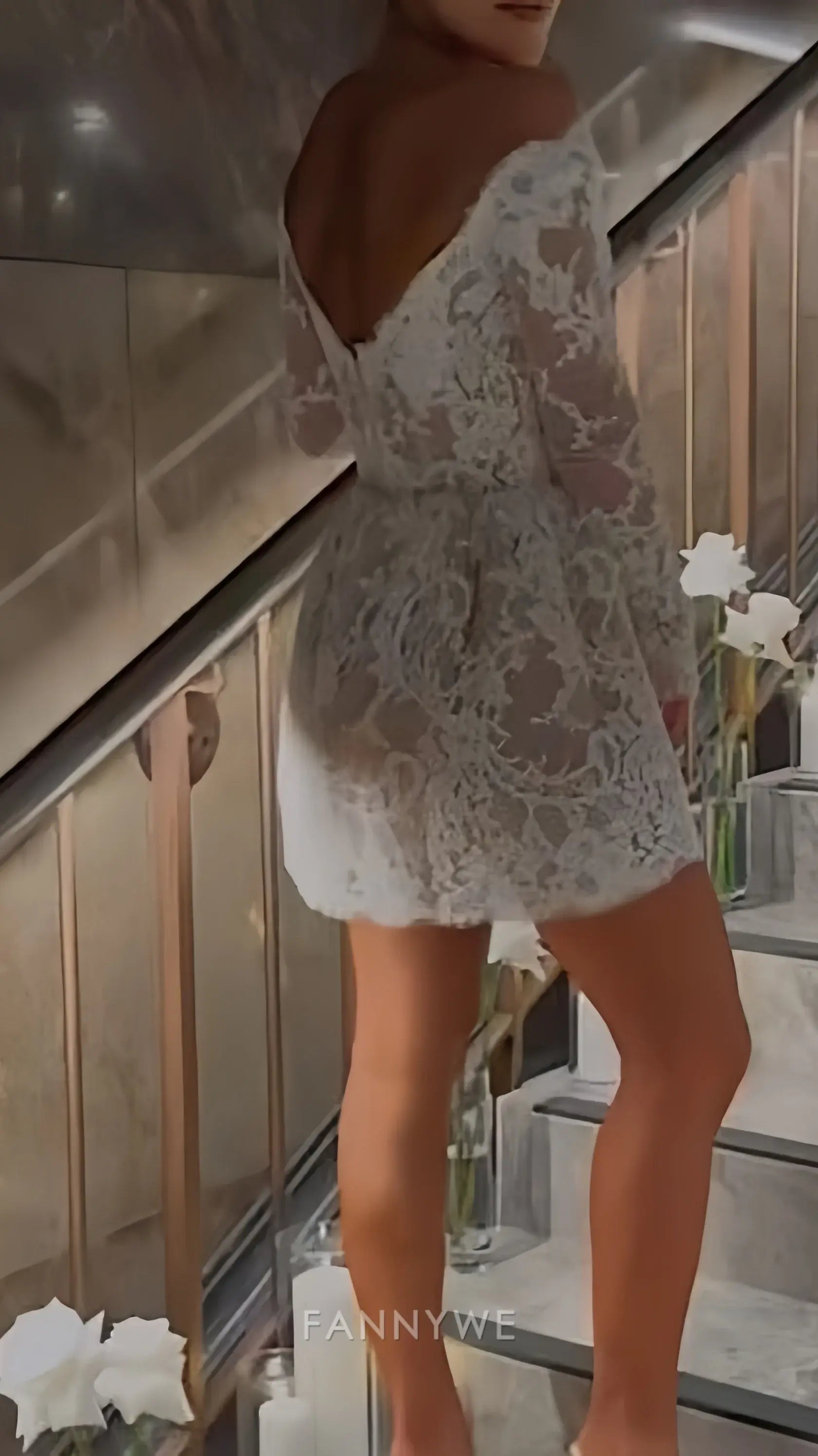 Gorgeous Sheath/Column V Neck Long Sleeve V back Short-Mini Wedding Dresses