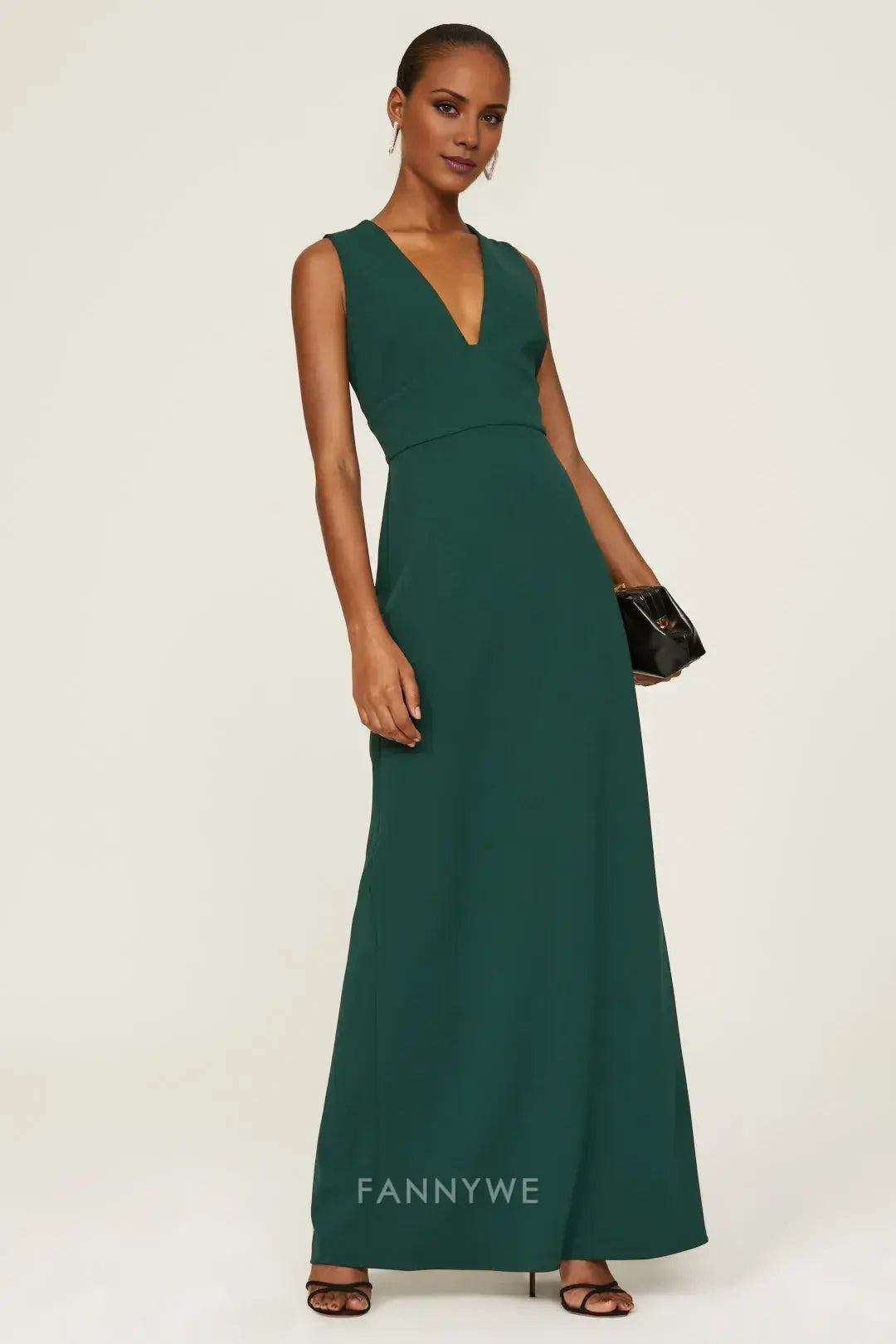 Gorgeous Sleeveless Deep V-Neck Slit Sheath Floor-Length Maxi Dress Evening Dress