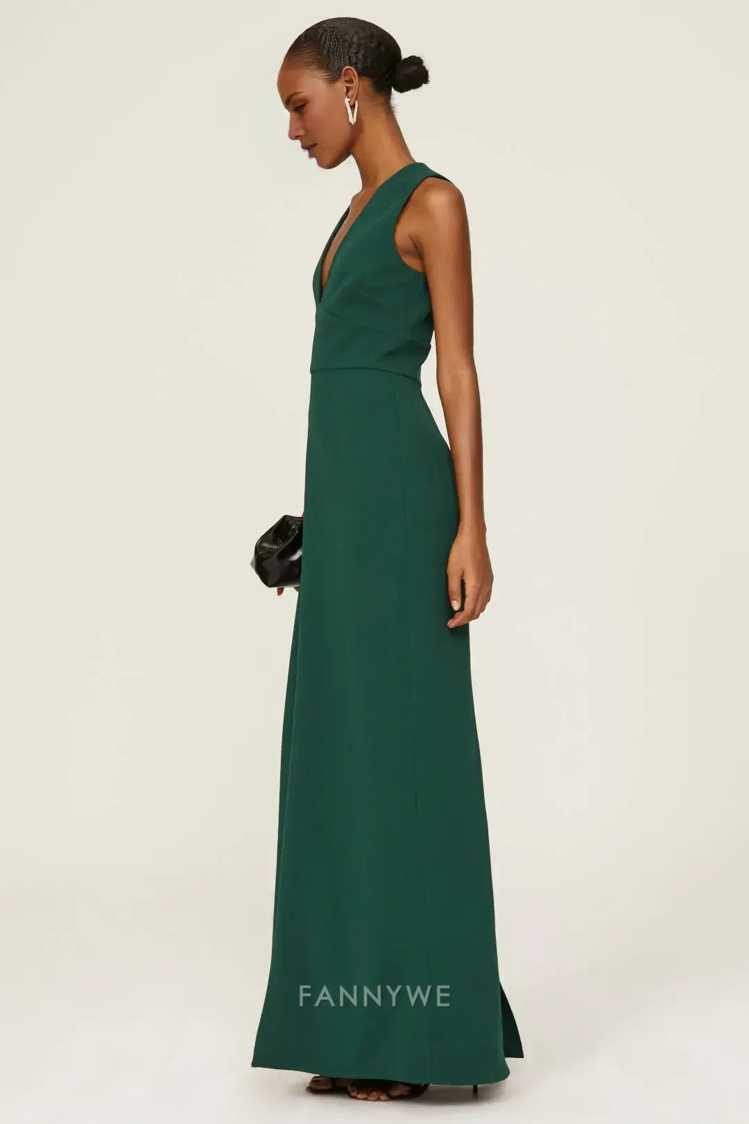 Gorgeous Sleeveless Deep V-Neck Slit Sheath Floor-Length Maxi Dress Evening Dress