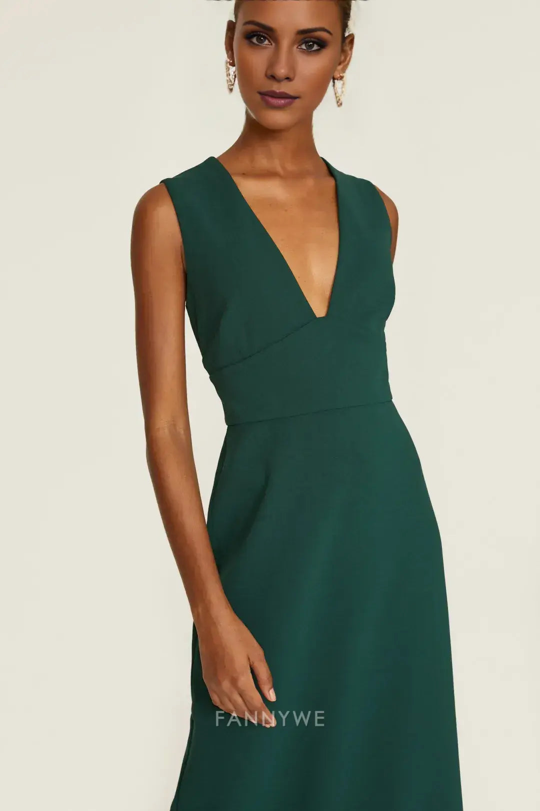 Gorgeous Sleeveless Deep V-Neck Slit Sheath Floor-Length Maxi Dress Evening Dress