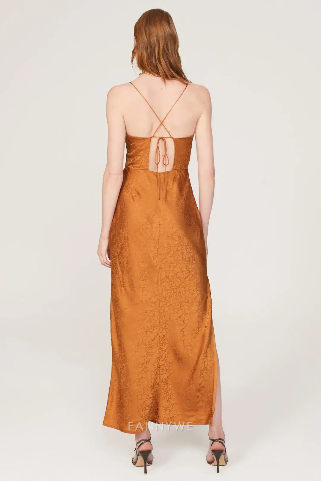 Gorgeous Spaghetti Strap Cross-Back Cutout Slit Satin Maxi Dress Evening Dress