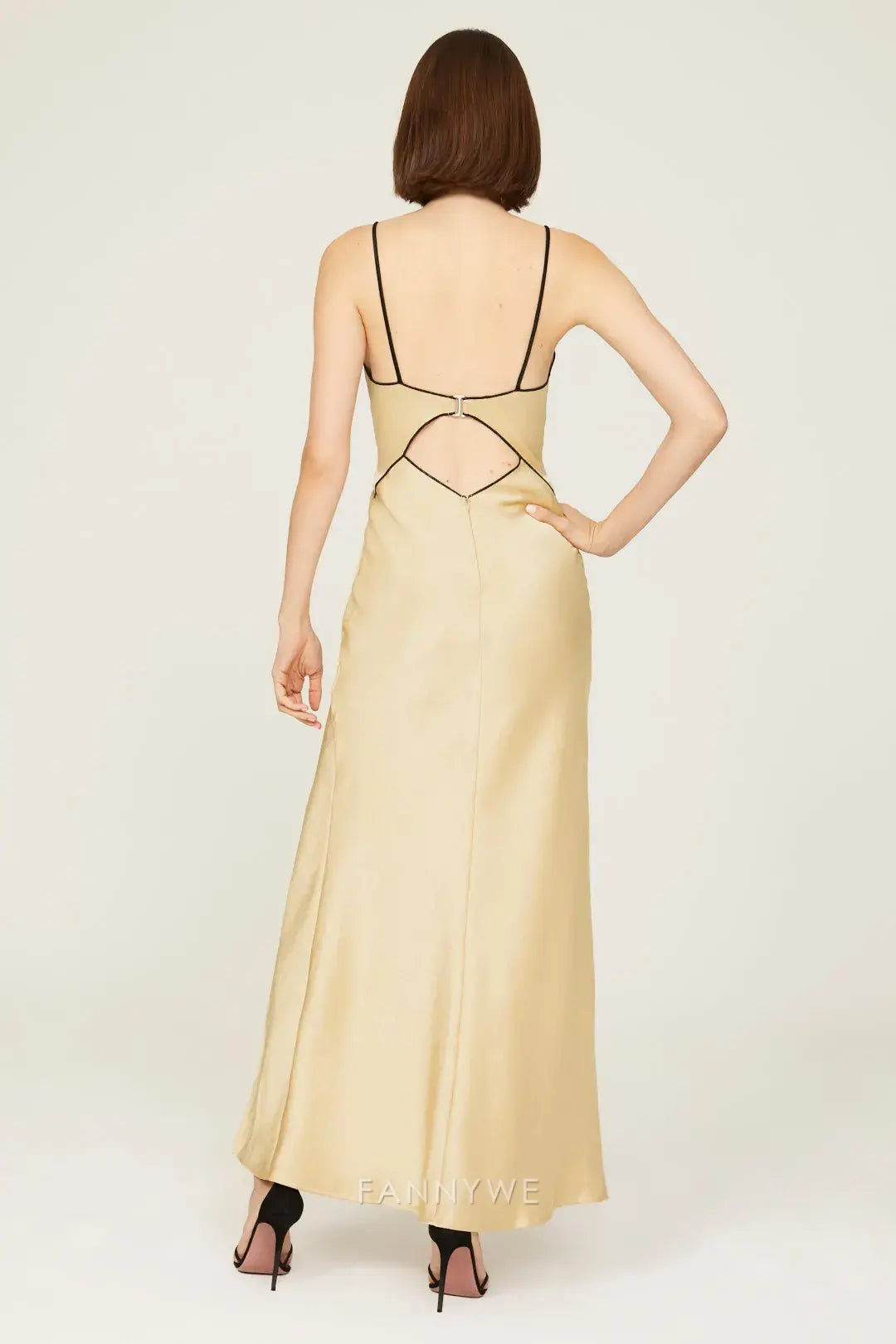 Gorgeous Spaghetti Strap Cutout Slit Satin Sheath Maxi Dress Evening Dress