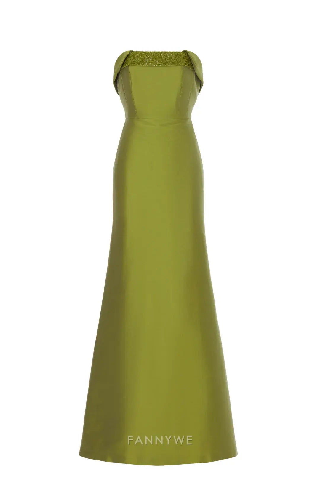 Gorgeous Strapless Draped Back Satin Slit Sheath Maxi Dress Evening Dress