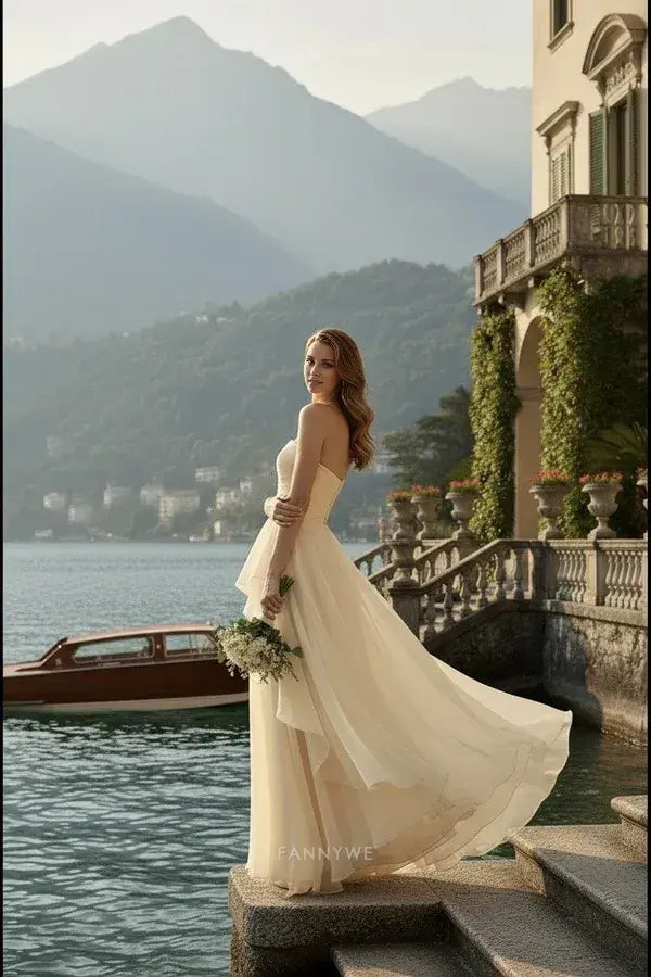 Gorgeous Strapless Tiered Ruffle Chiffon A-Line Floor-Length Maxi Dress Evening Dress