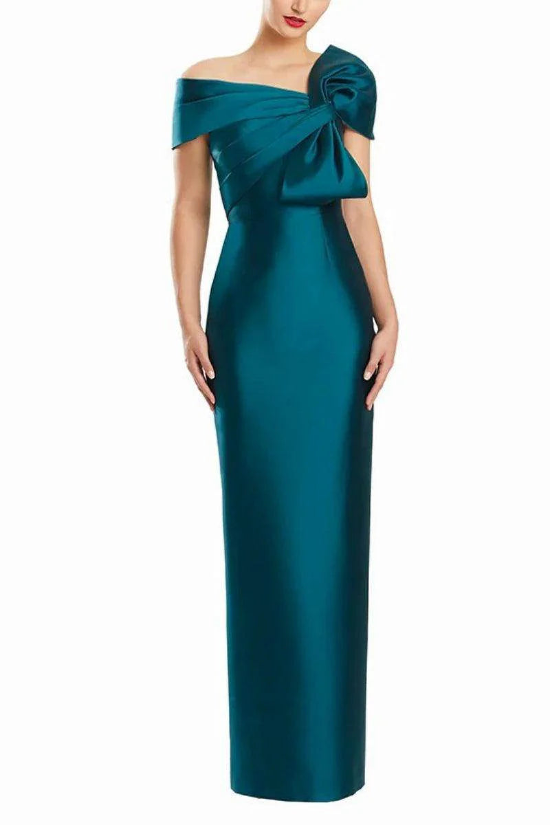 Gorgeous for ladies One-Shoulder Bow Detail Satin Maxi Dress (Plus Size) Evening Dress