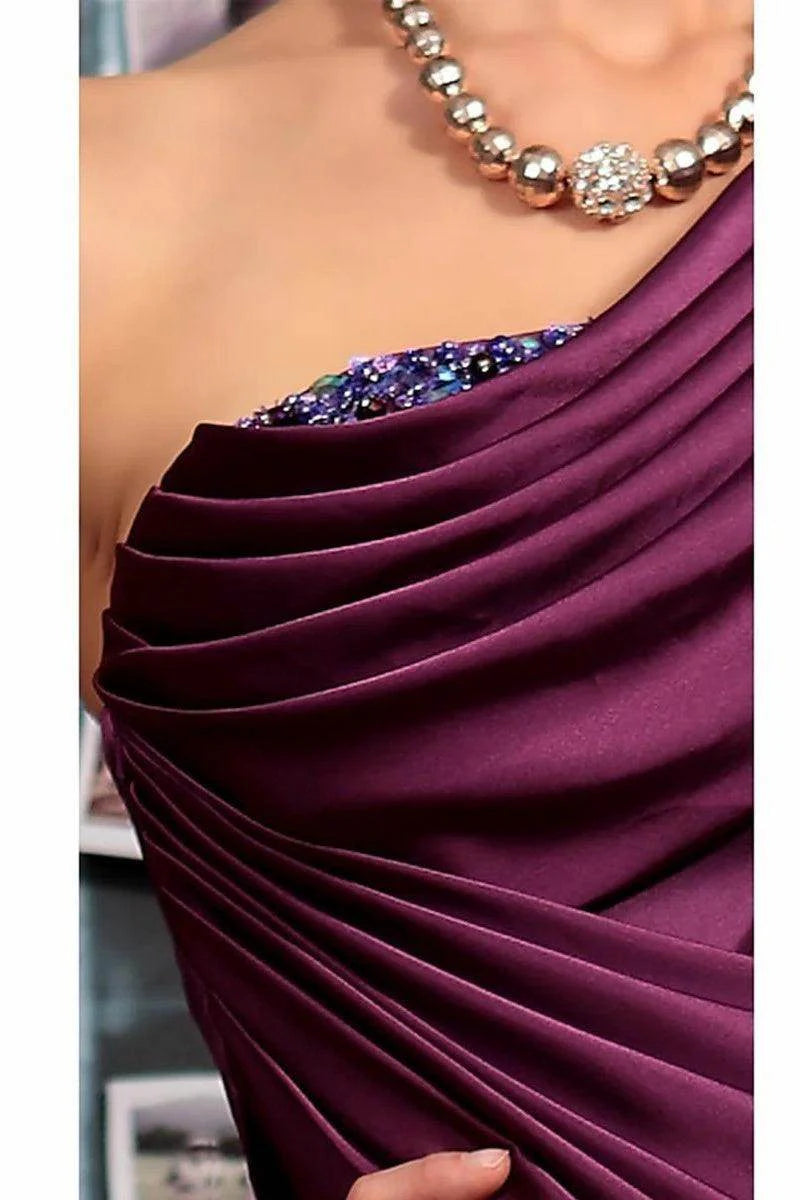Gorgeous for ladies One-Shoulder Embellished Satin Pleated Maxi Dress Evening Dress