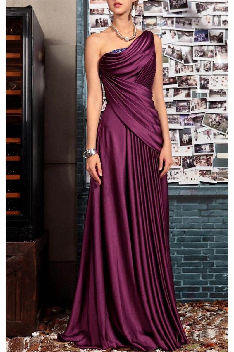 Gorgeous for ladies One-Shoulder Embellished Satin Pleated Maxi Dress Evening Dress