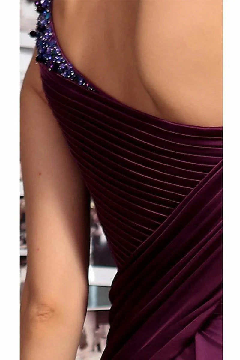 Gorgeous for ladies One-Shoulder Embellished Satin Pleated Maxi Dress Evening Dress
