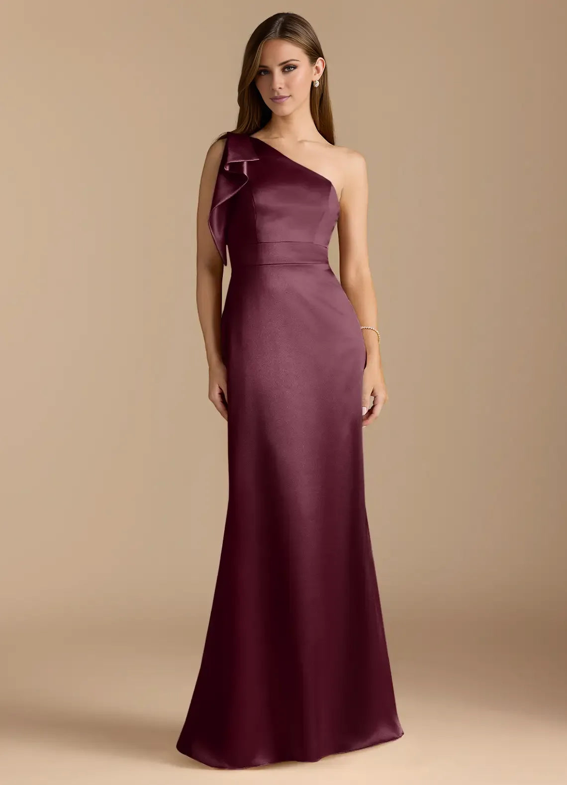 Gorgeous for ladies One-Shoulder Sleeveless Satin Bow Mermaid Maxi Dress Evening Dress