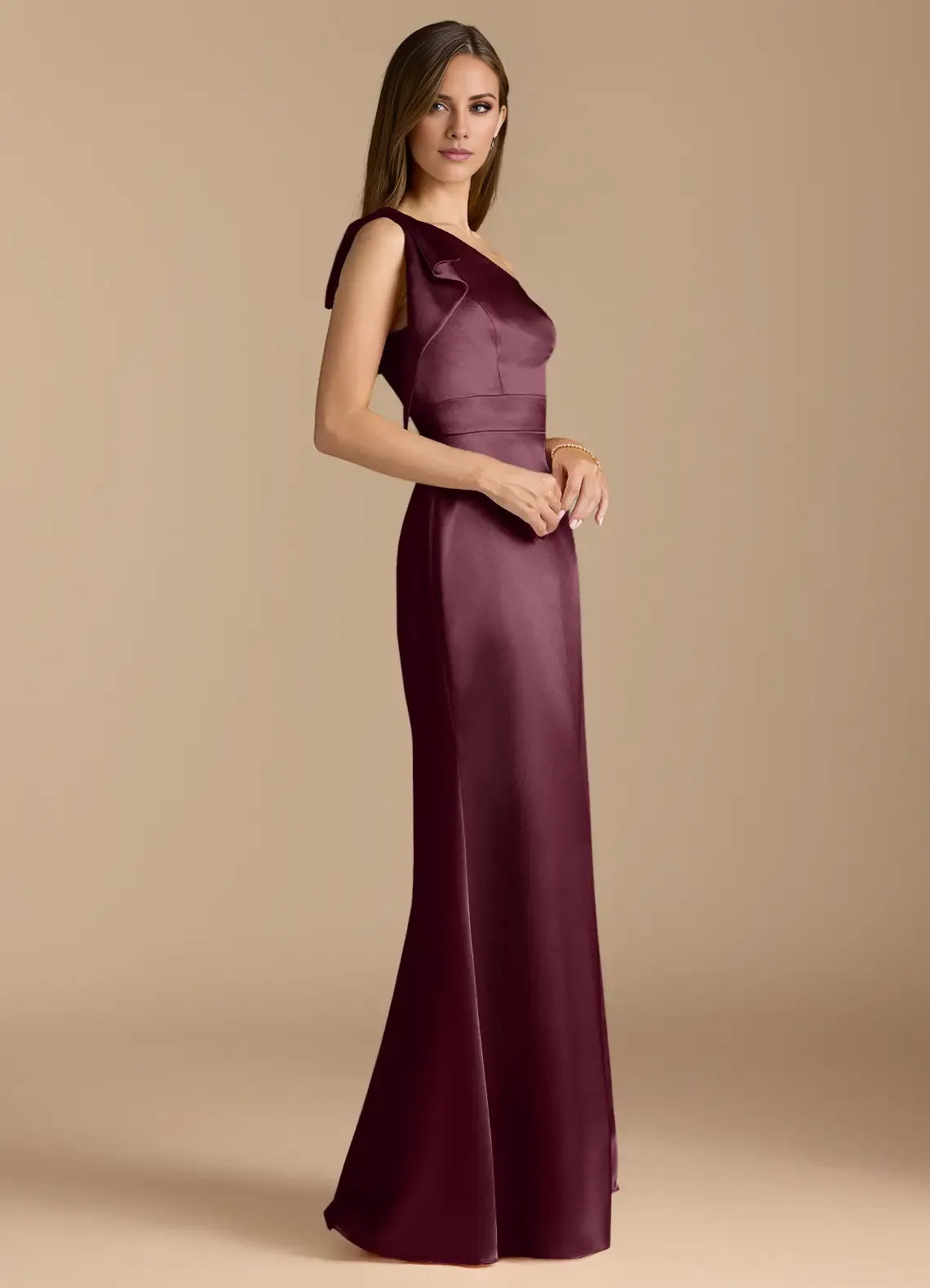 Gorgeous for ladies One-Shoulder Sleeveless Satin Bow Mermaid Maxi Dress Evening Dress
