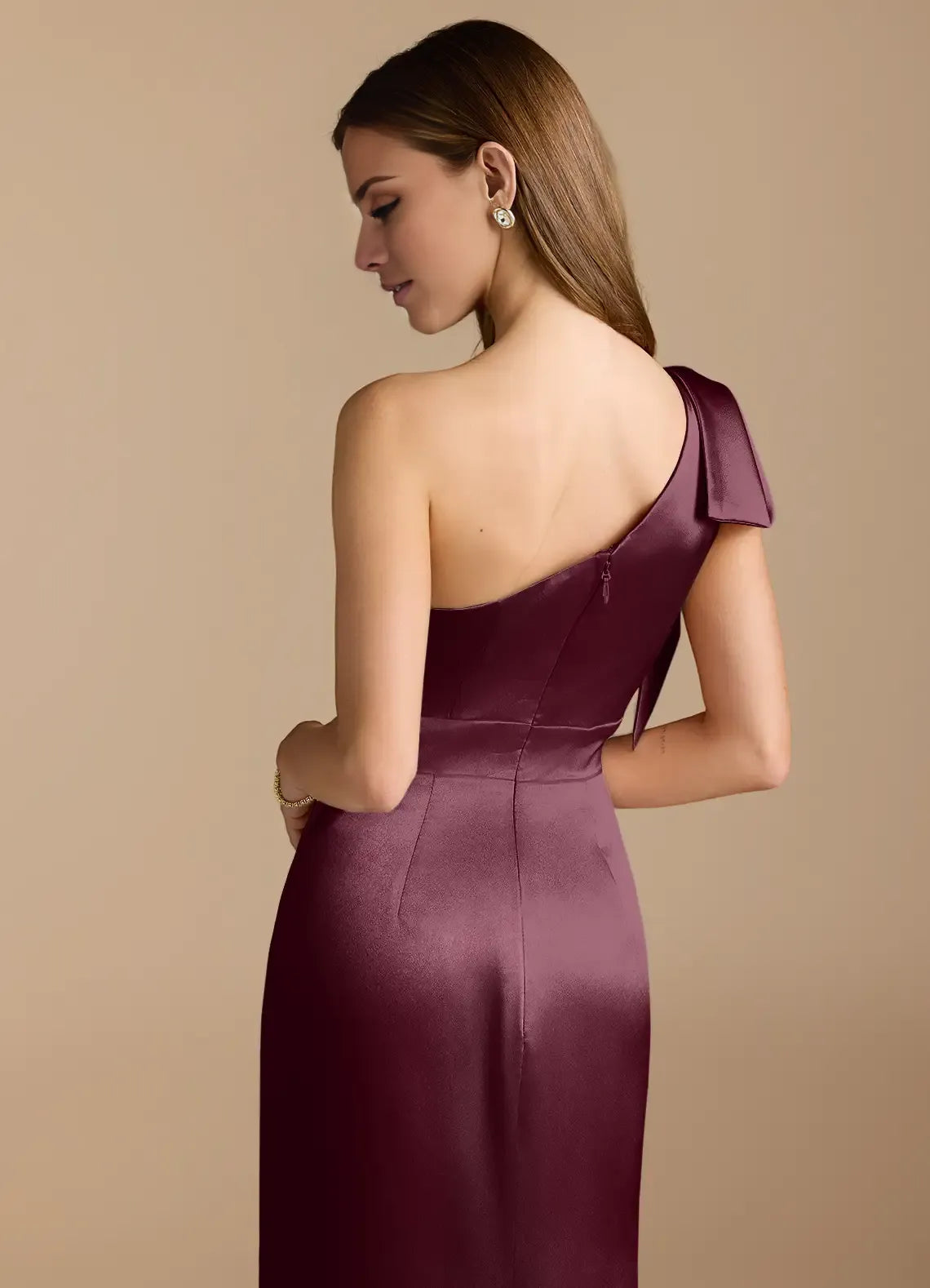 Gorgeous for ladies One-Shoulder Sleeveless Satin Bow Mermaid Maxi Dress Evening Dress