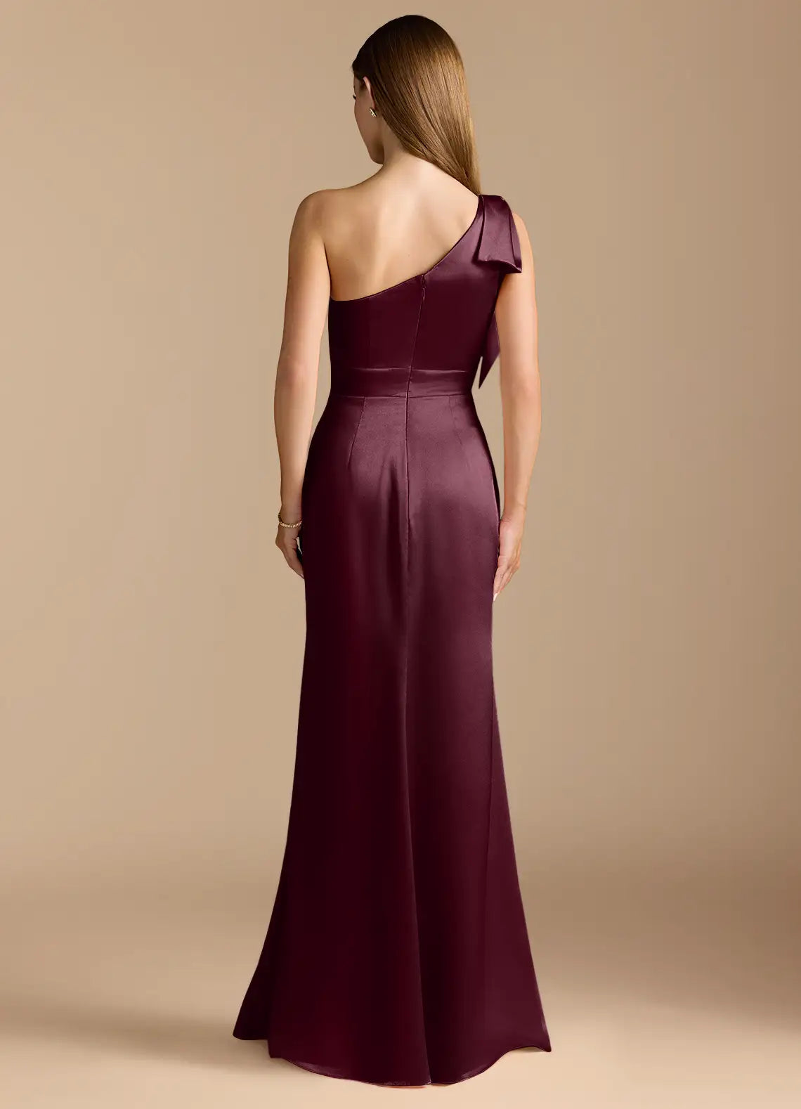 Gorgeous for ladies One-Shoulder Sleeveless Satin Bow Mermaid Maxi Dress Evening Dress