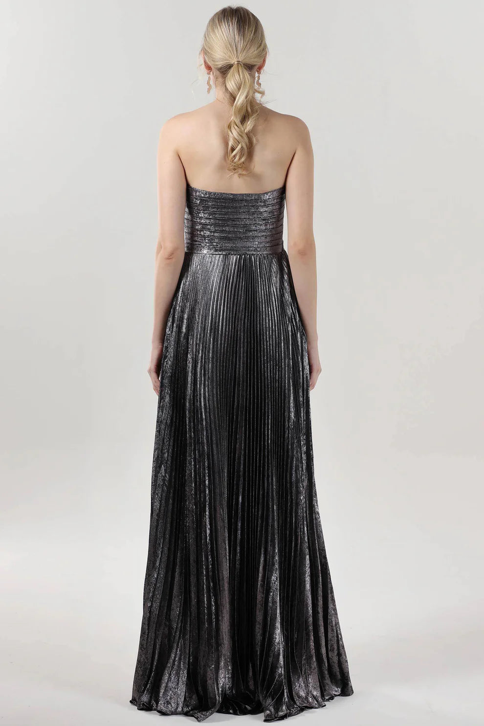 Gorgeous for ladies Strapless Sleeveless Metallic Pleated Ball Gown Maxi Dress Evening Dress
