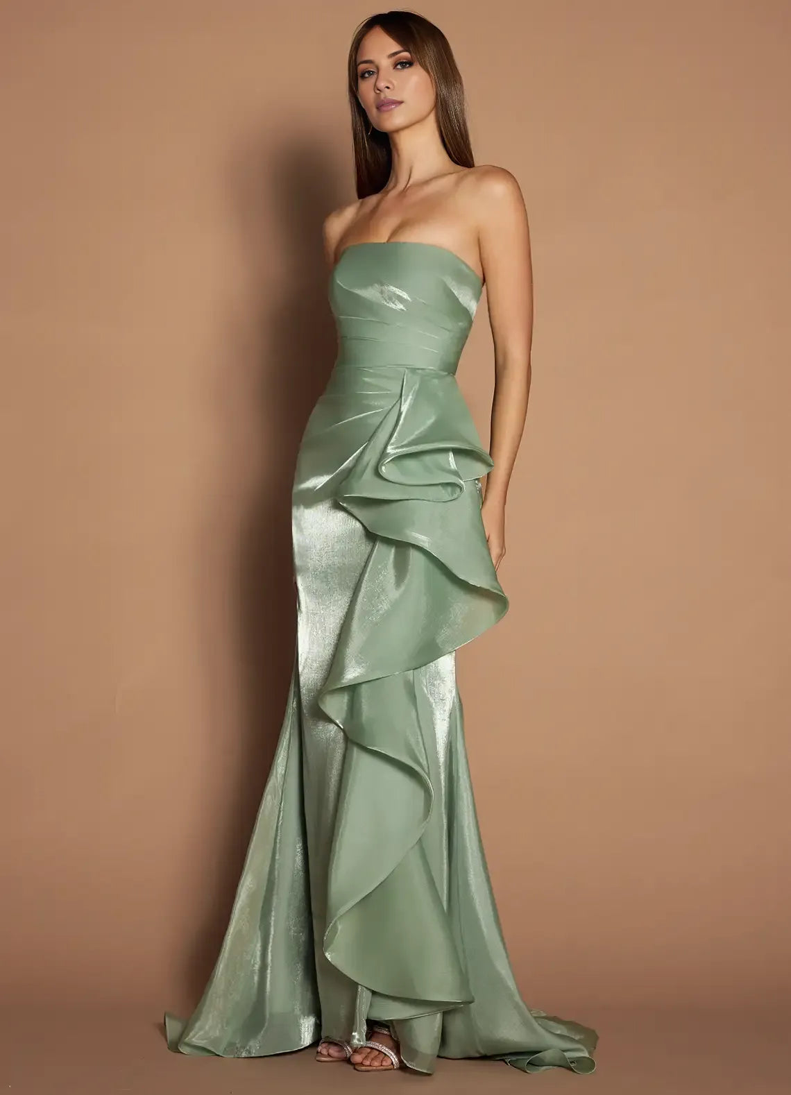 Gorgeous for ladies Strapless Sleeveless Ruffled Mermaid Maxi Dress Evening Dress