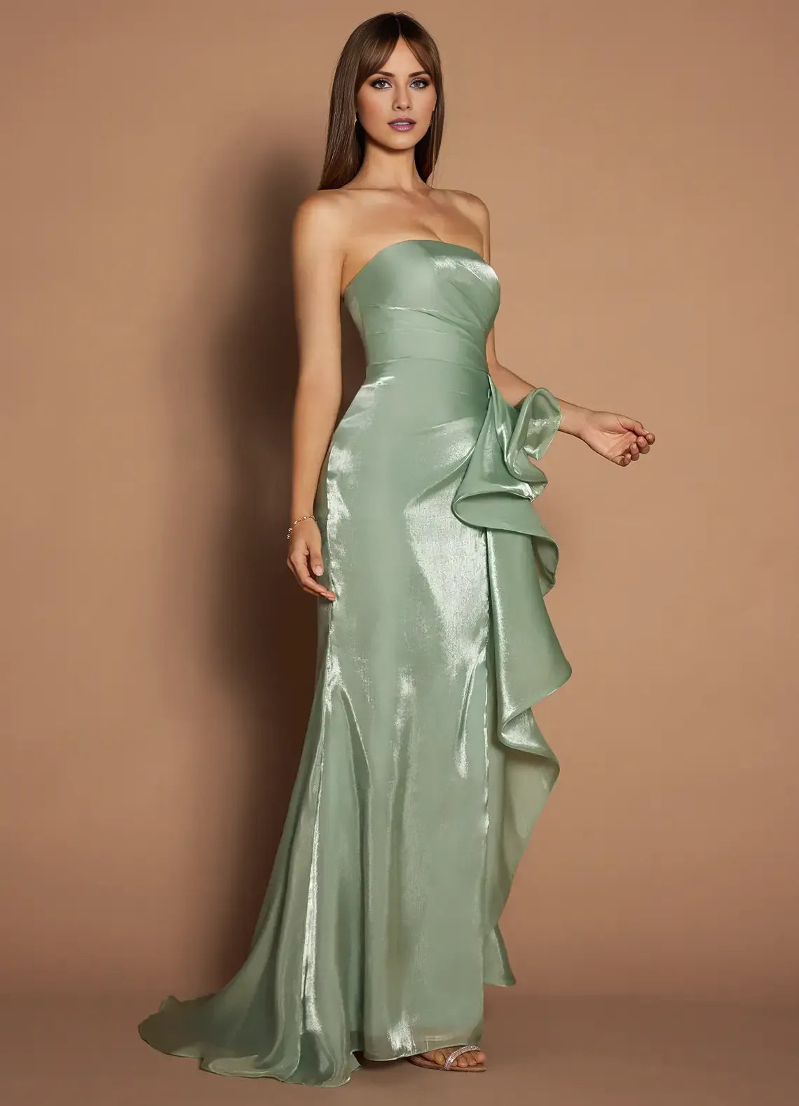 Gorgeous for ladies Strapless Sleeveless Ruffled Mermaid Maxi Dress Evening Dress