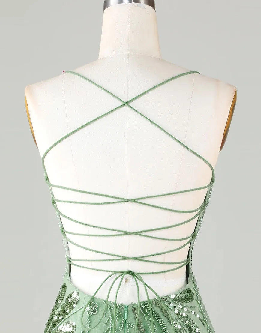 Sequined Lace Up Short Homecoming Party Dress