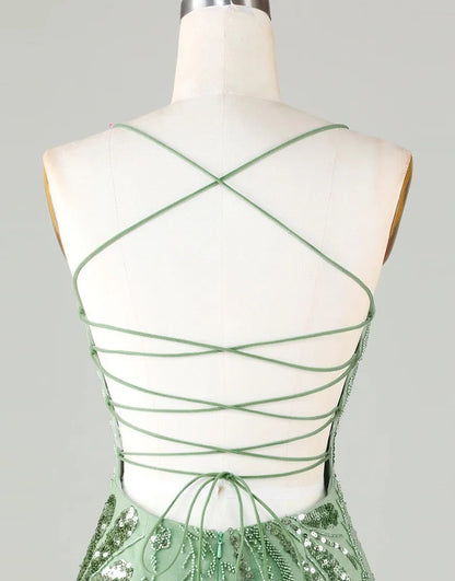 Sequined Lace Up Short Homecoming Party Dress