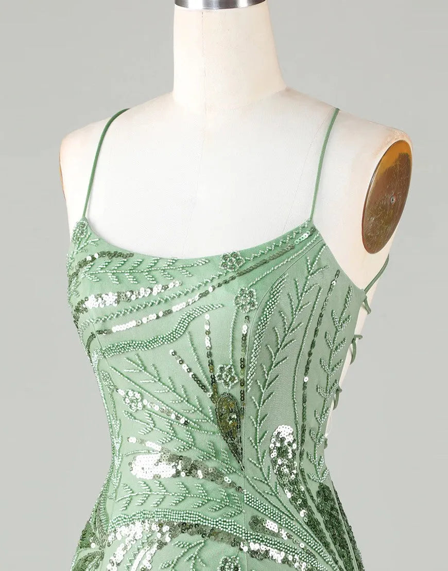 Sequined Lace Up Short Homecoming Party Dress