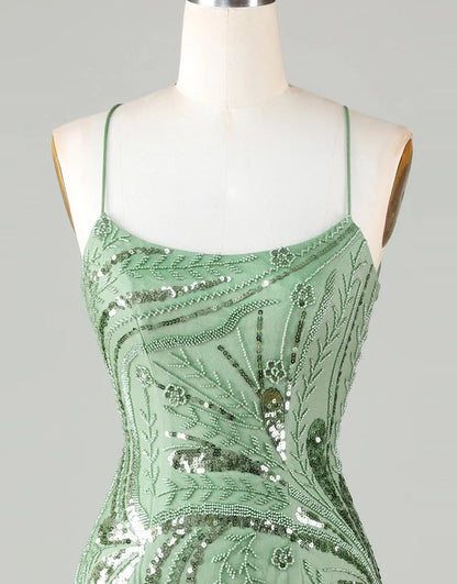 Cute Spaghetti straps Lace Up Sequined Homecoming Dresses Party Dress