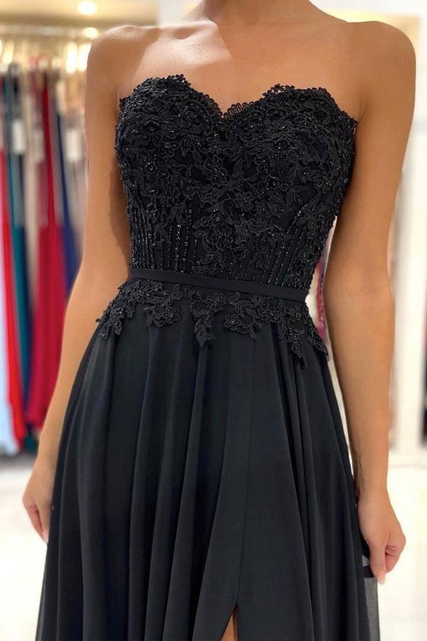 A-line Sweetheart Lace Long Prom Dress