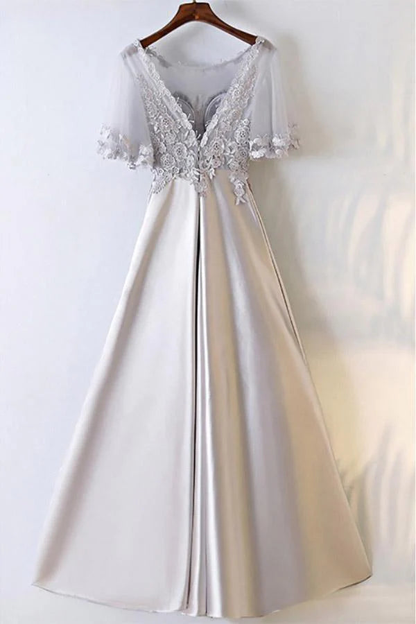 A-line Neckline Satin Long Prom Dress