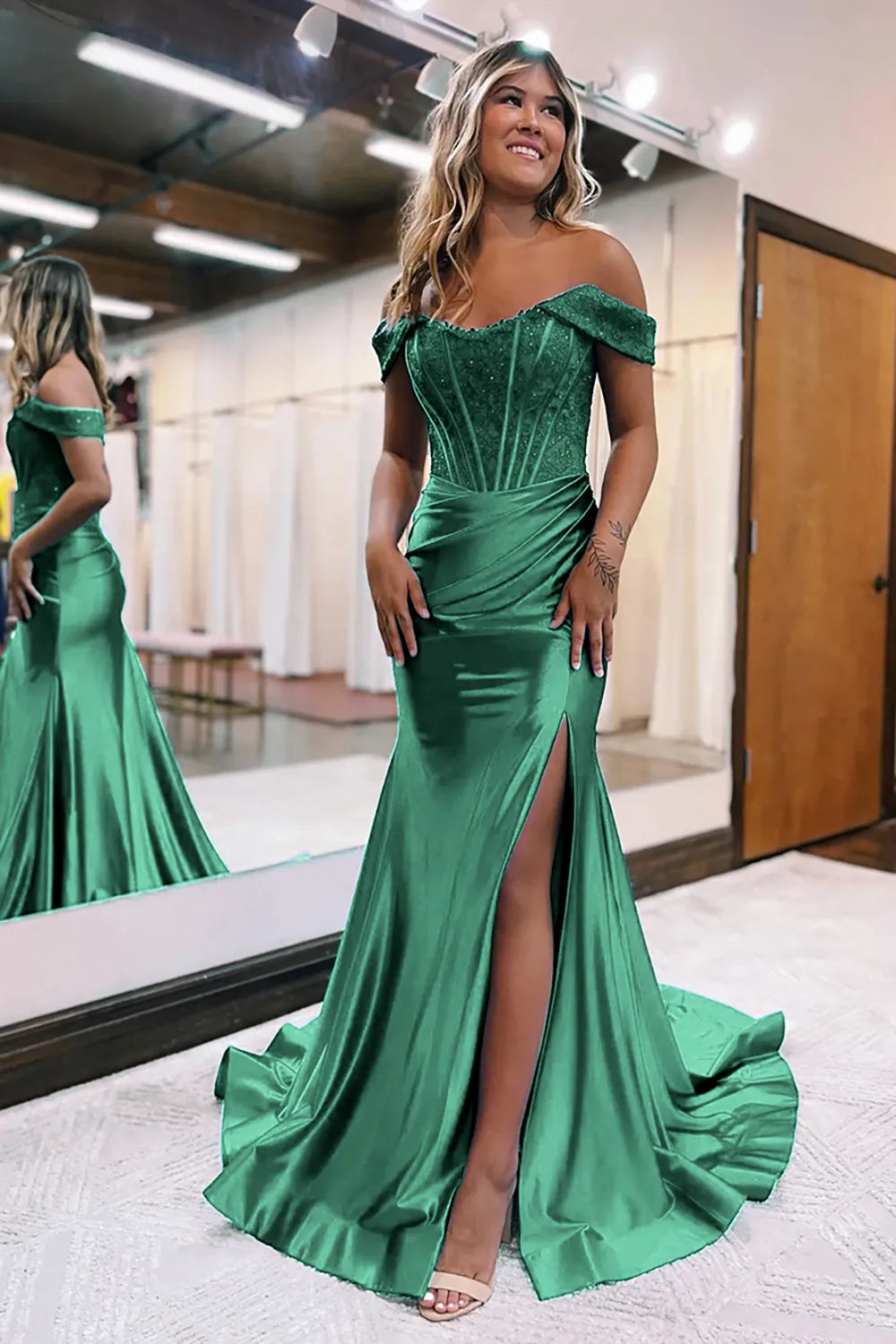 Mermaid Off The Shoulder Court Train Long Dress