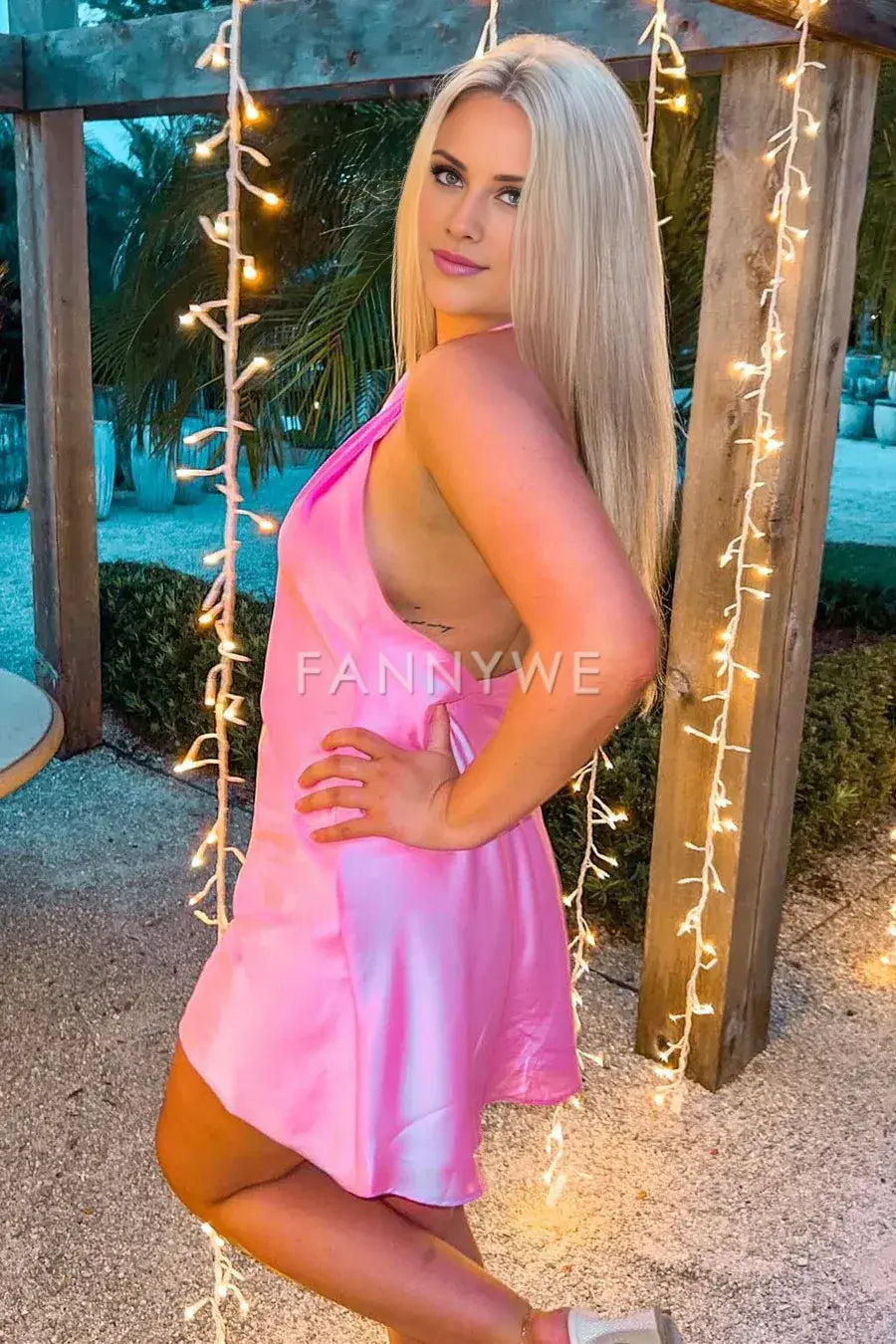 FannyWe Elegant Halter Backless Mini Dress in Pink formal wear dresses