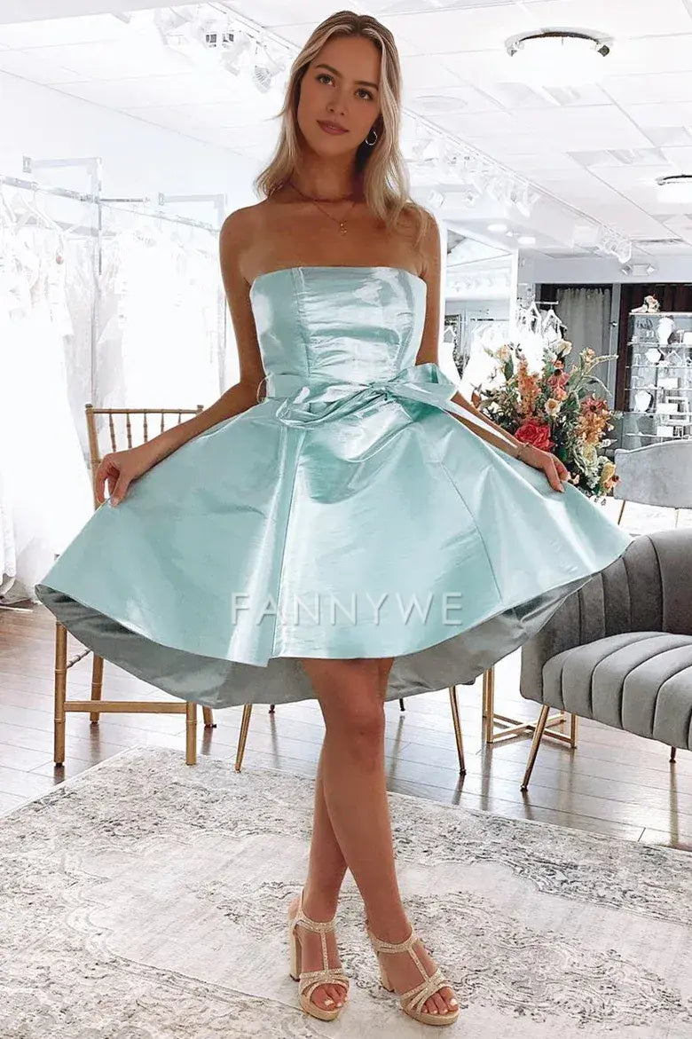 FannyWe Simple High-Low Mint Strapless A-Line Short Gown formal wear dresses