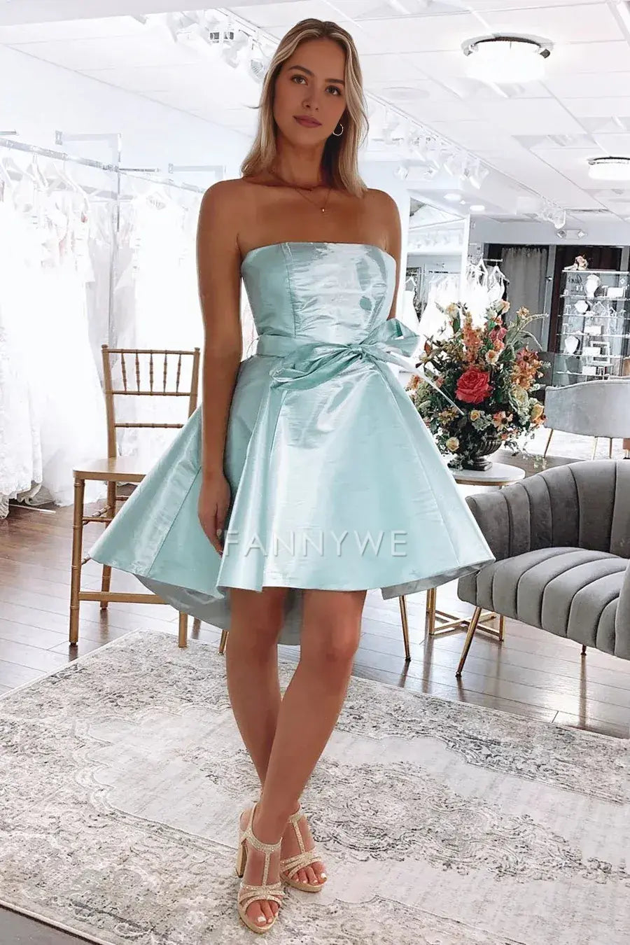 FannyWe Simple High-Low Mint Strapless A-Line Short Gown formal wear dresses
