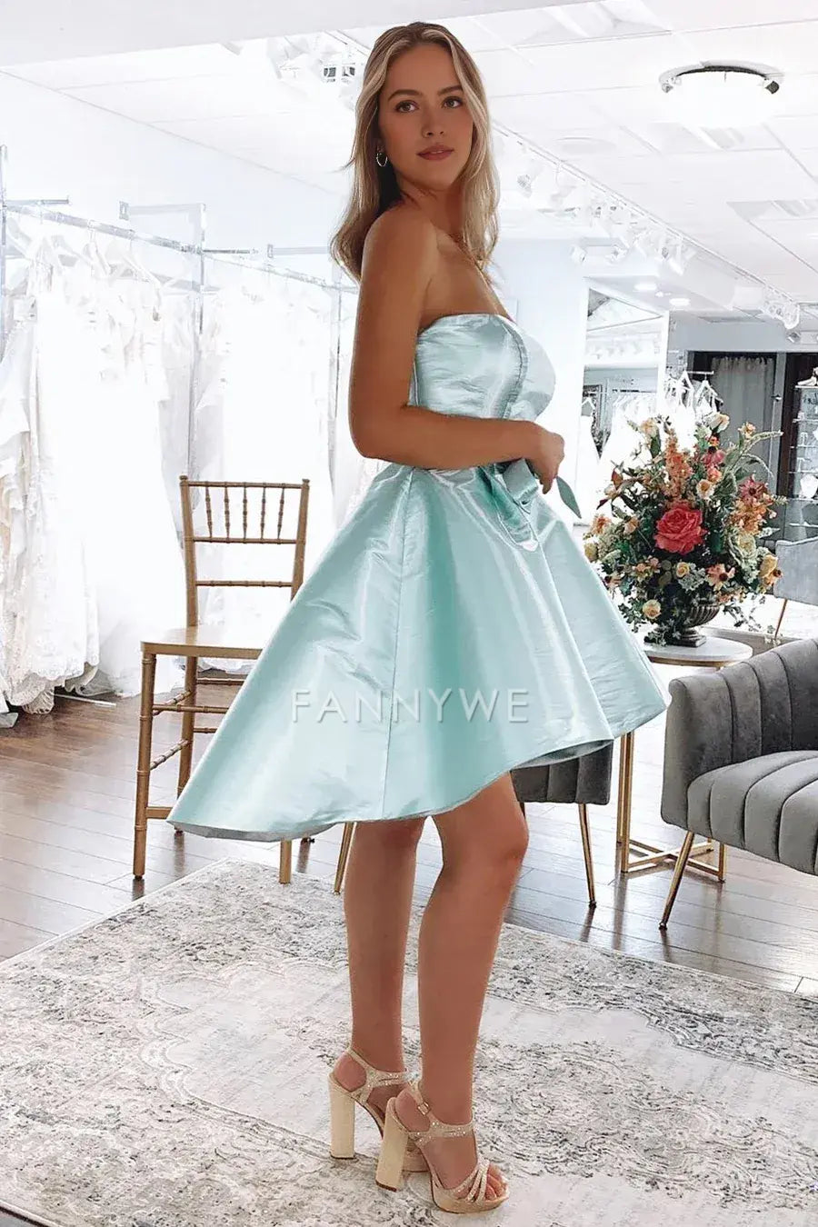 FannyWe Simple High-Low Mint Strapless A-Line Short Gown formal wear dresses