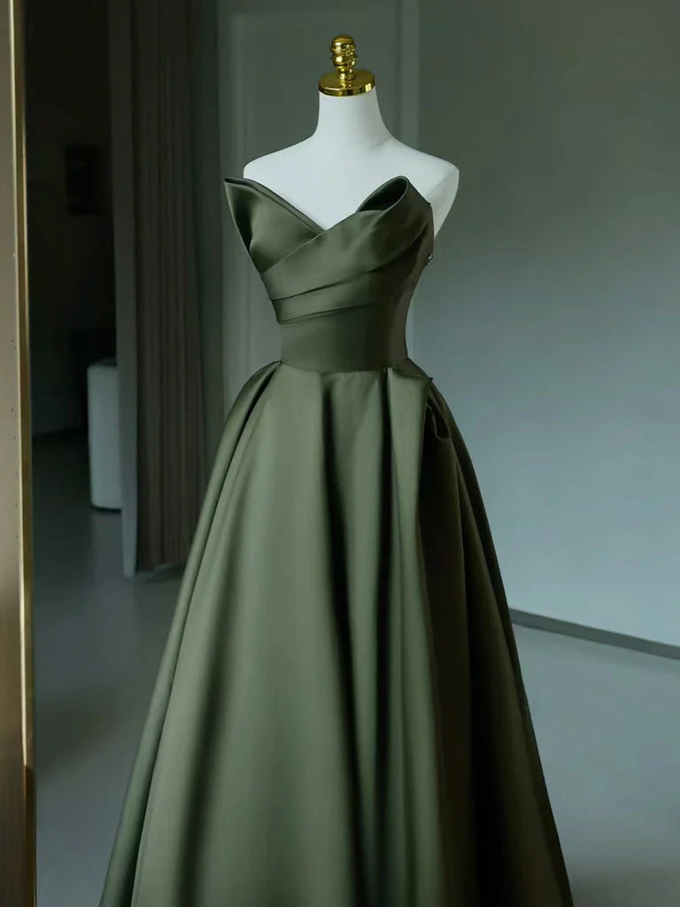 Langes Ballkleid aus Satin in A-Linie mit V-Ausschnitt