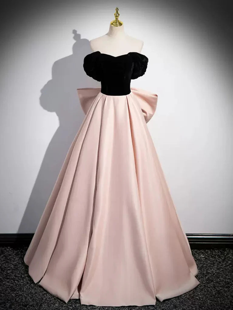 A-Line Off Shoulder Satin Long Prom Dress