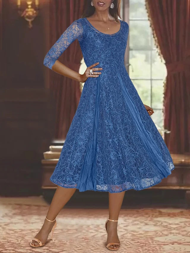 Vestidos de madre de la novia con corte en A, escote redondo y largo hasta la rodilla