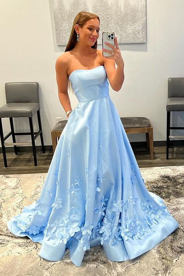 A-line Strapless Long Prom Dresses