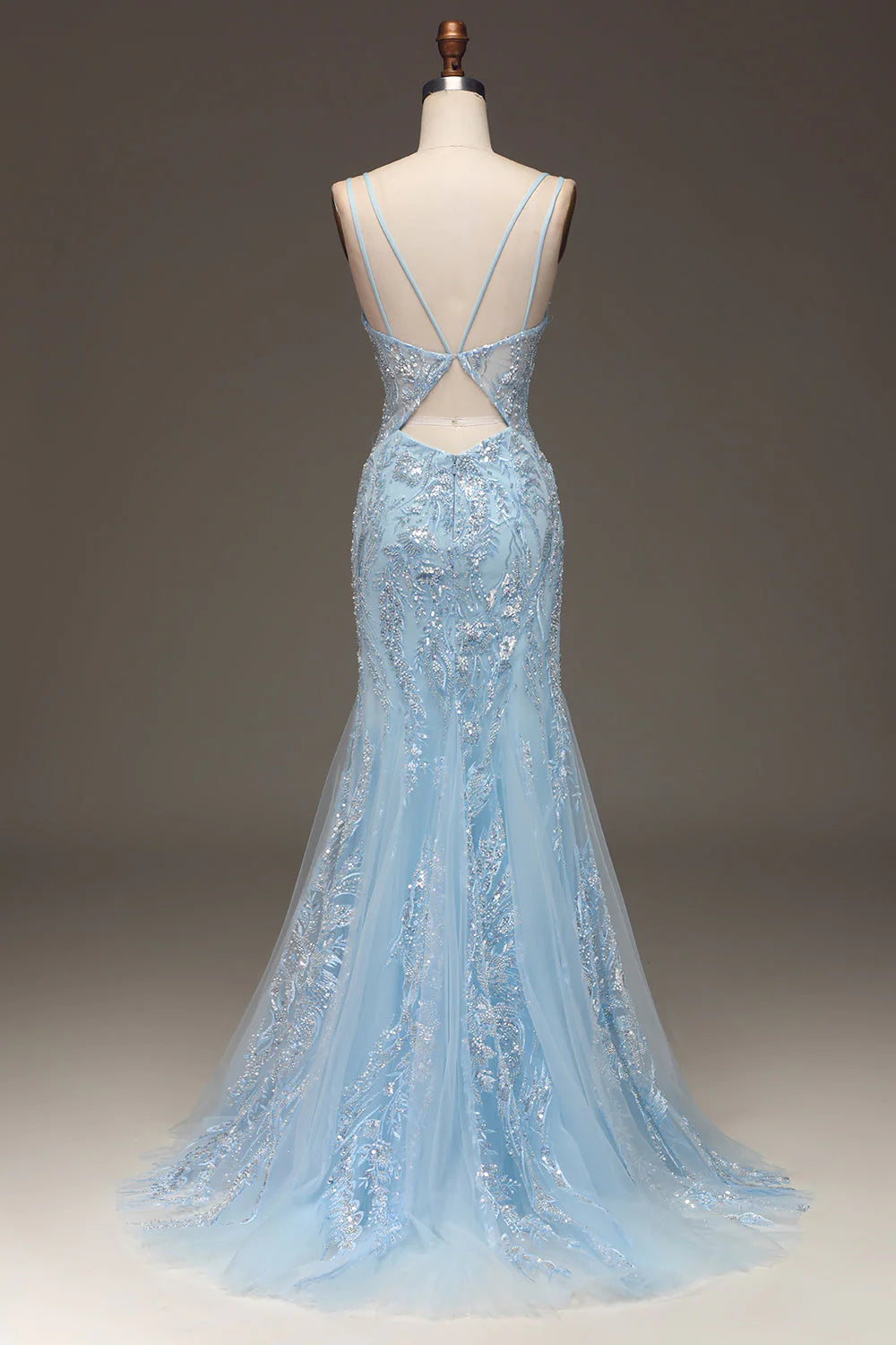 Vestido de fiesta de sirena con tul y cuentas
