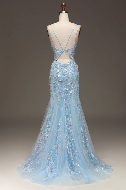 Vestido de fiesta de sirena con tul y cuentas
