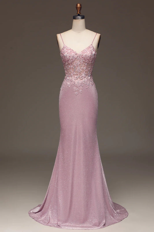 Mermaid Spaghetti Straps Long Prom Dress with Beading