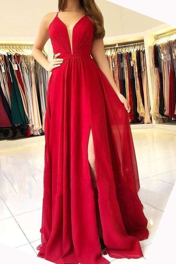 Chiffon Halter Side Slit Long Prom Dresses