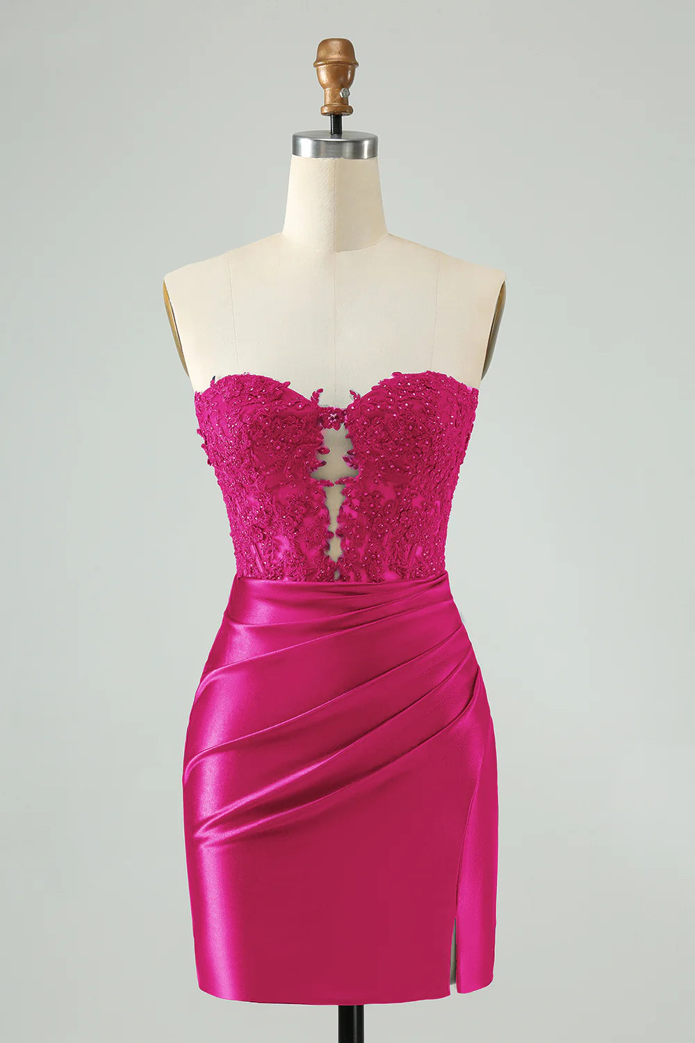Sparkly Bodycon Strapless Hollow Out Homecoming Dress with Lace