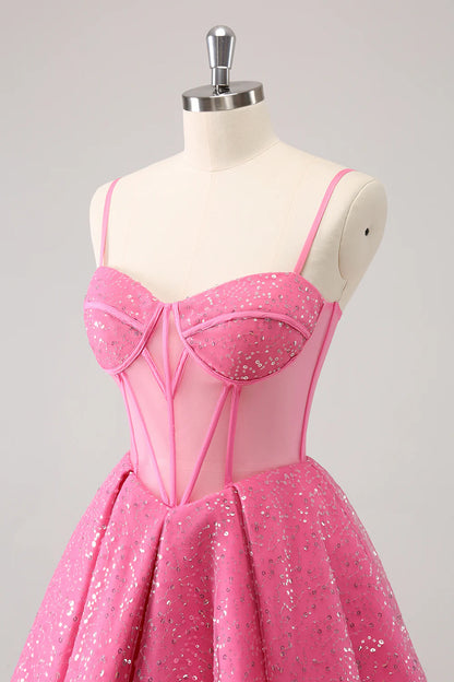 A-Line Spaghetti Straps Corset Cocktail Dress with Sequins