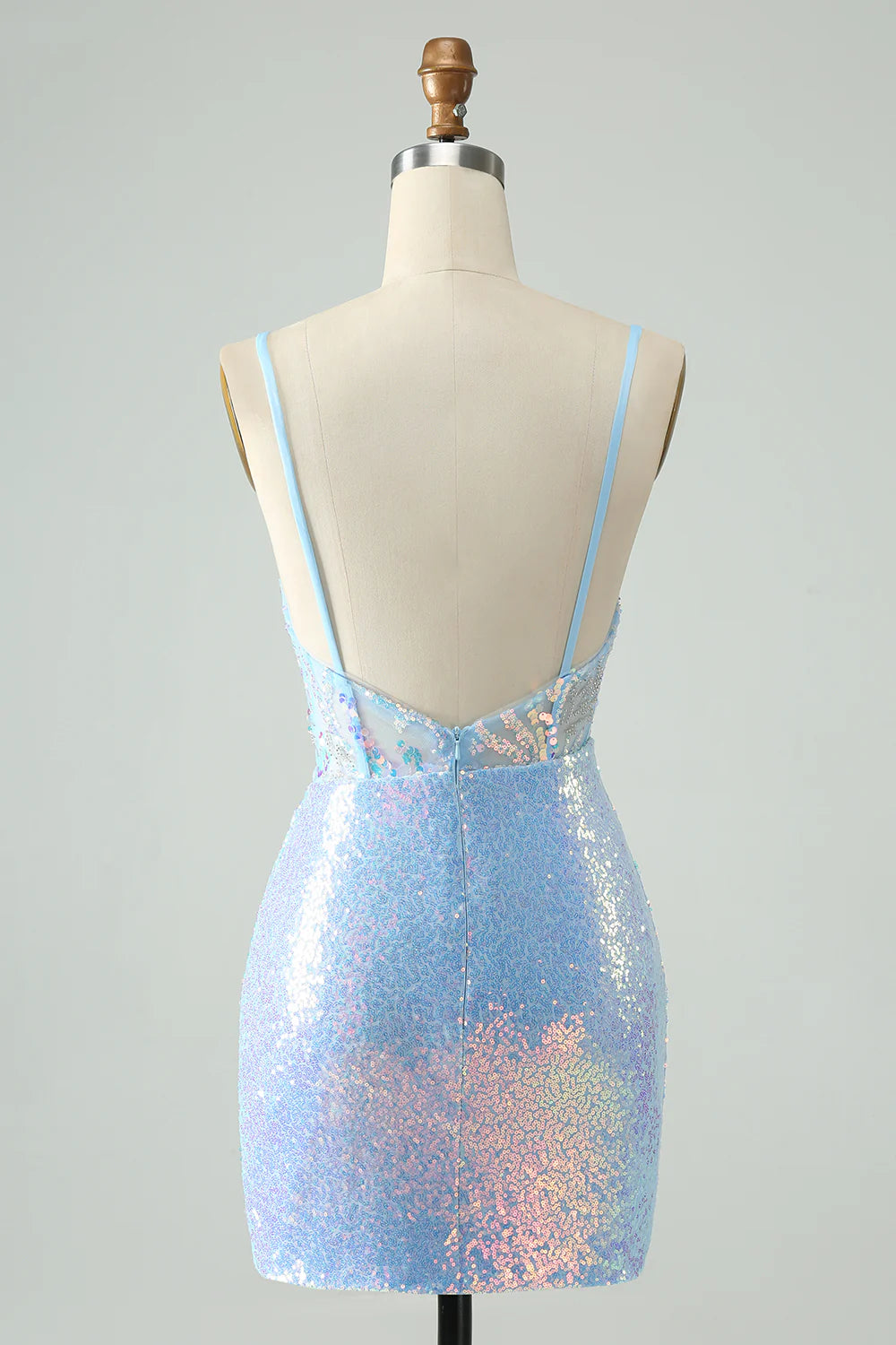 Glitter Tight Spaghetti Straps Short Homecoming Dress with Sequins